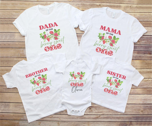 Personalized Strawberry 1st Birthday Shirt: Berry Sweet One Matching Family Party Tee