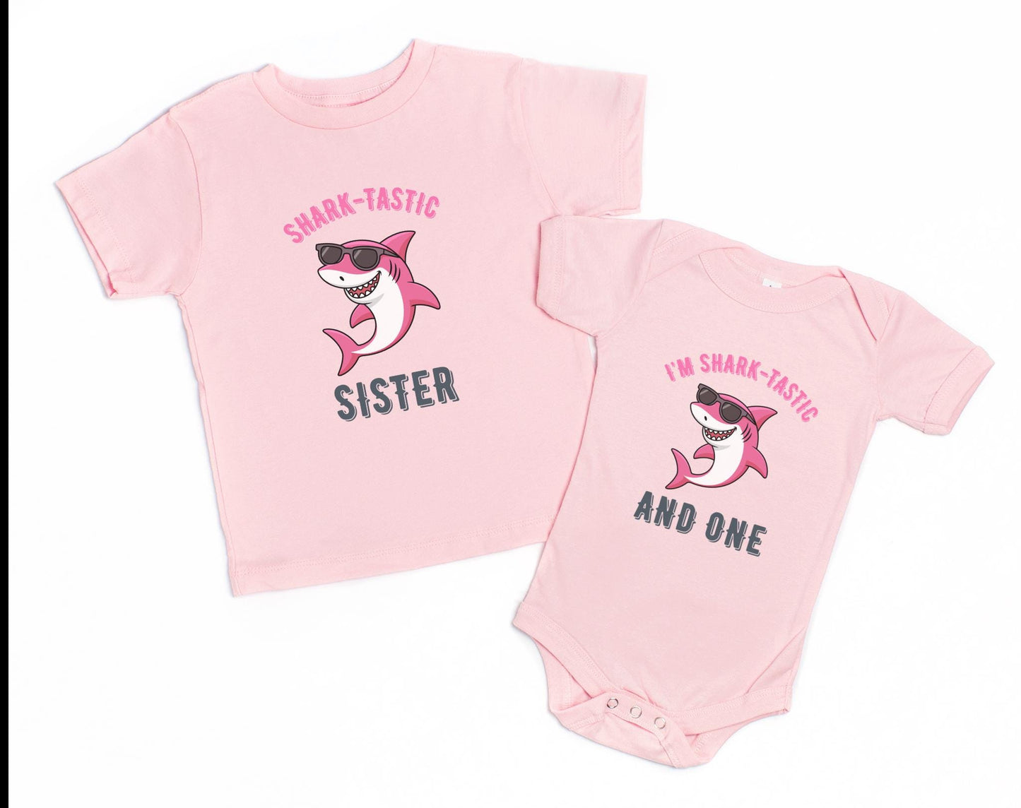 Pink Shark First Birthday Family Matching Shirts: Shark-Tastic Ocean Sea Animals Themed Girl's 1st Birthday Party Outfit