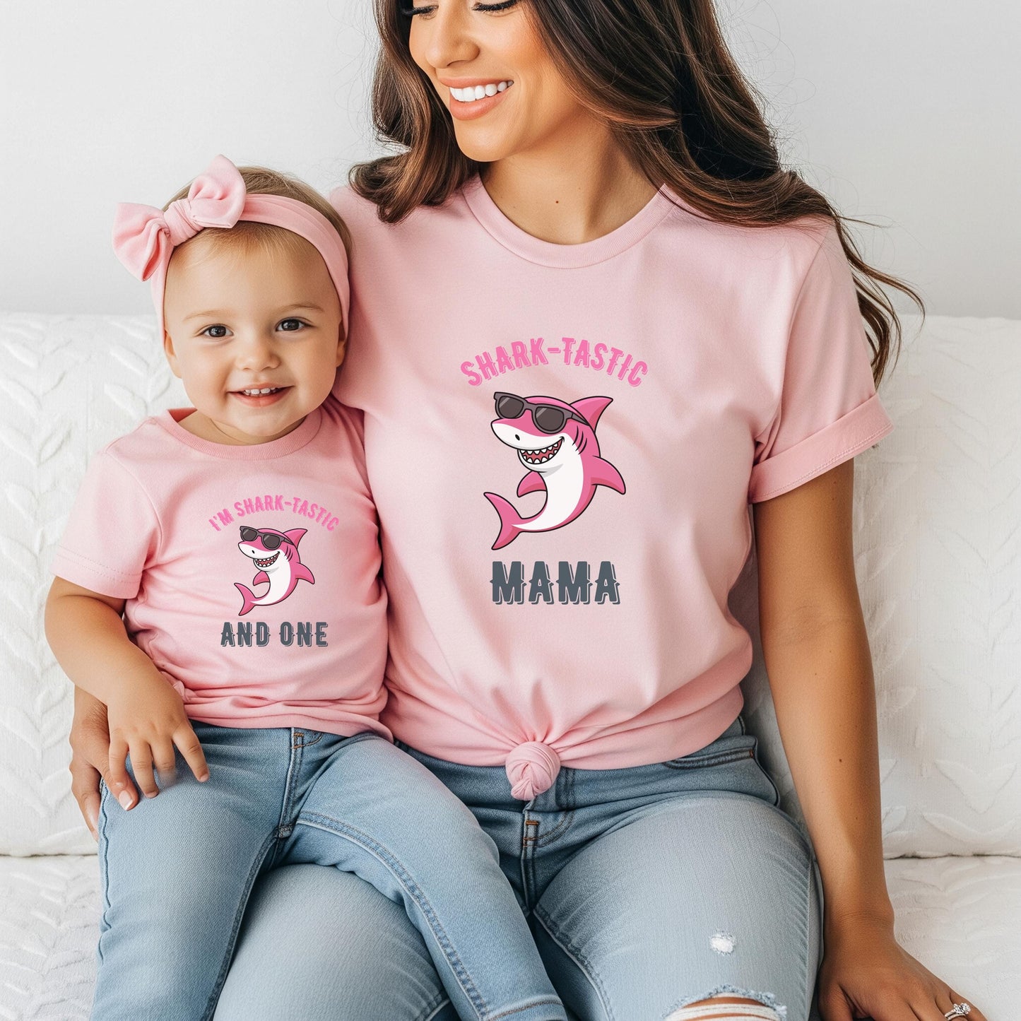 Pink Shark First Birthday Family Matching Shirts: Shark-Tastic Ocean Sea Animals Themed Girl's 1st Birthday Party Outfit