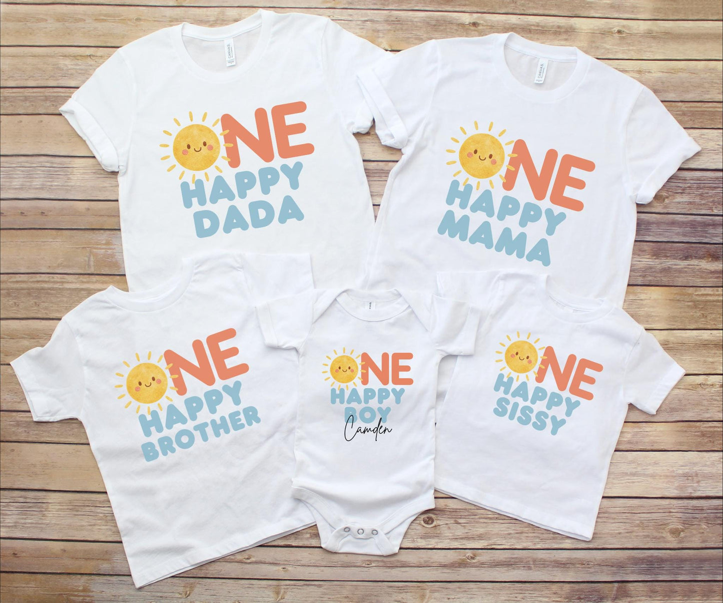 Custom One Happy Boy Matching Family Shirt | 1st Birthday Shirt for Boy | Personalized First Trip Around the Sun Outfit | Sunshine Birthday