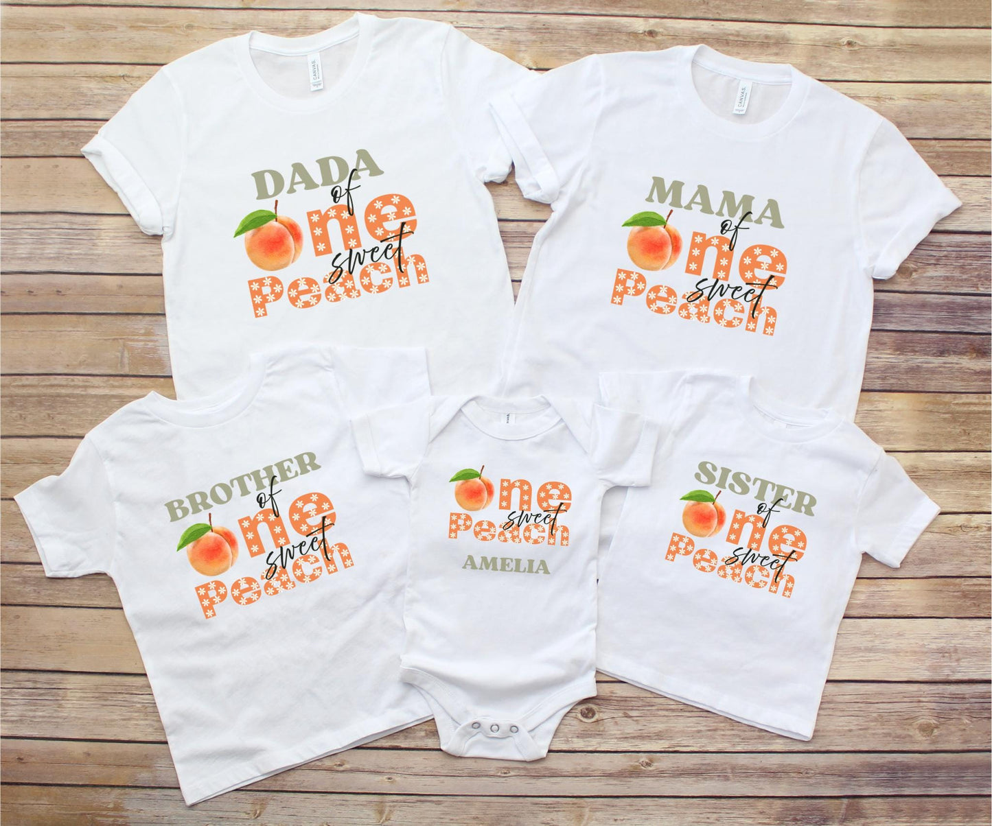 Personalized One Sweet Peach First Birthday Matching Family Shirts: Fruit Themed 1st Birthday Party Outfit