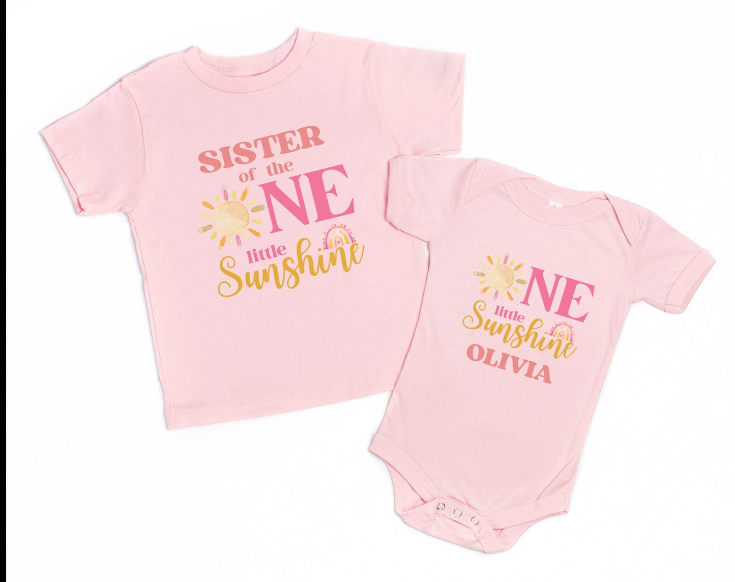 One Little Sunshine Family Matching First Birthday Shirt | Girl's Sun And Rainbow 1st Birthday Outfit | First Trip Around the Sun Tee