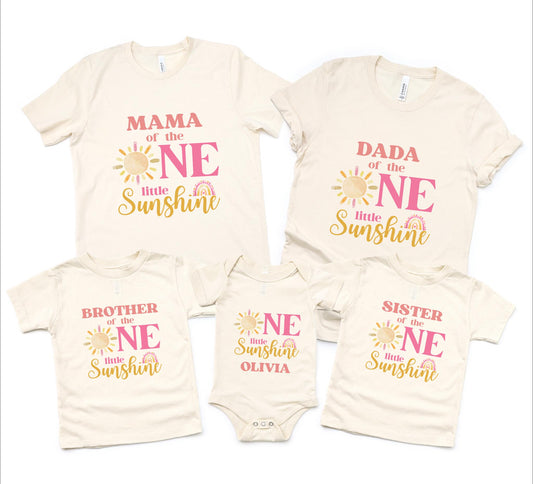 One Little Sunshine Family Matching First Birthday Shirt | Girl's Sun And Rainbow 1st Birthday Outfit | First Trip Around the Sun Tee