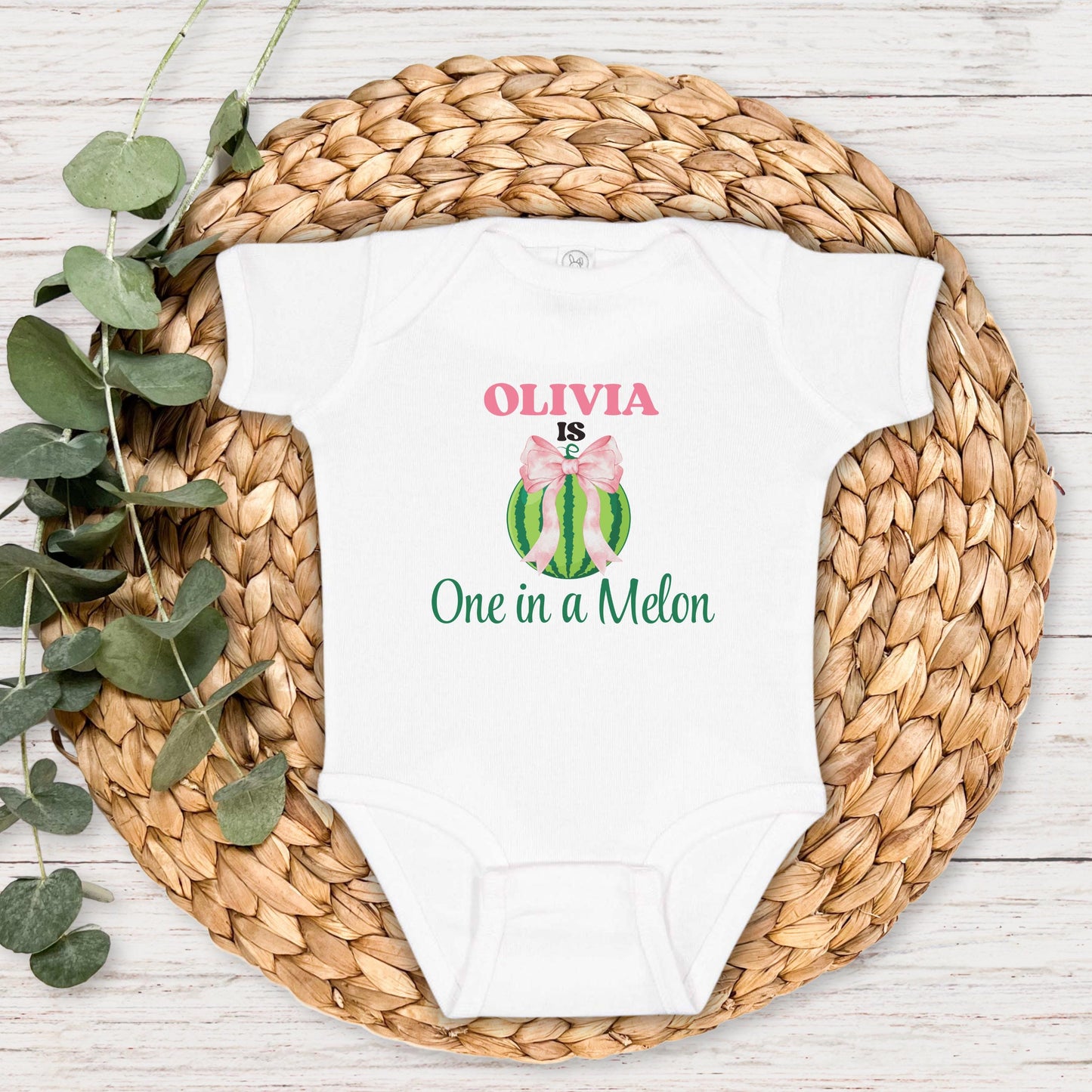 One in a Melon First Birthday Shirt: Watermelon Themed Girl's 1st Summer Birthday Party Outfit