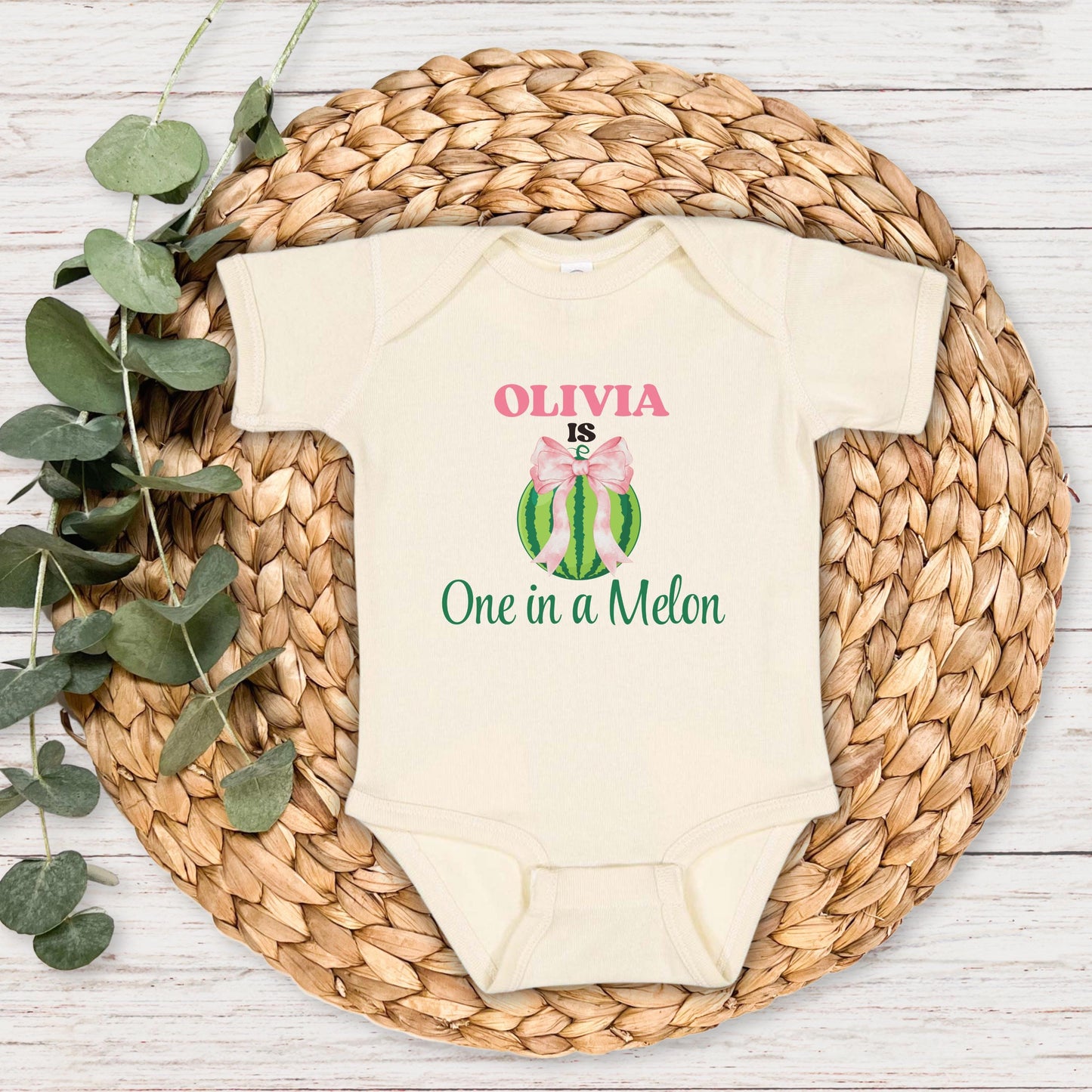 One in a Melon First Birthday Shirt: Watermelon Themed Girl's 1st Summer Birthday Party Outfit