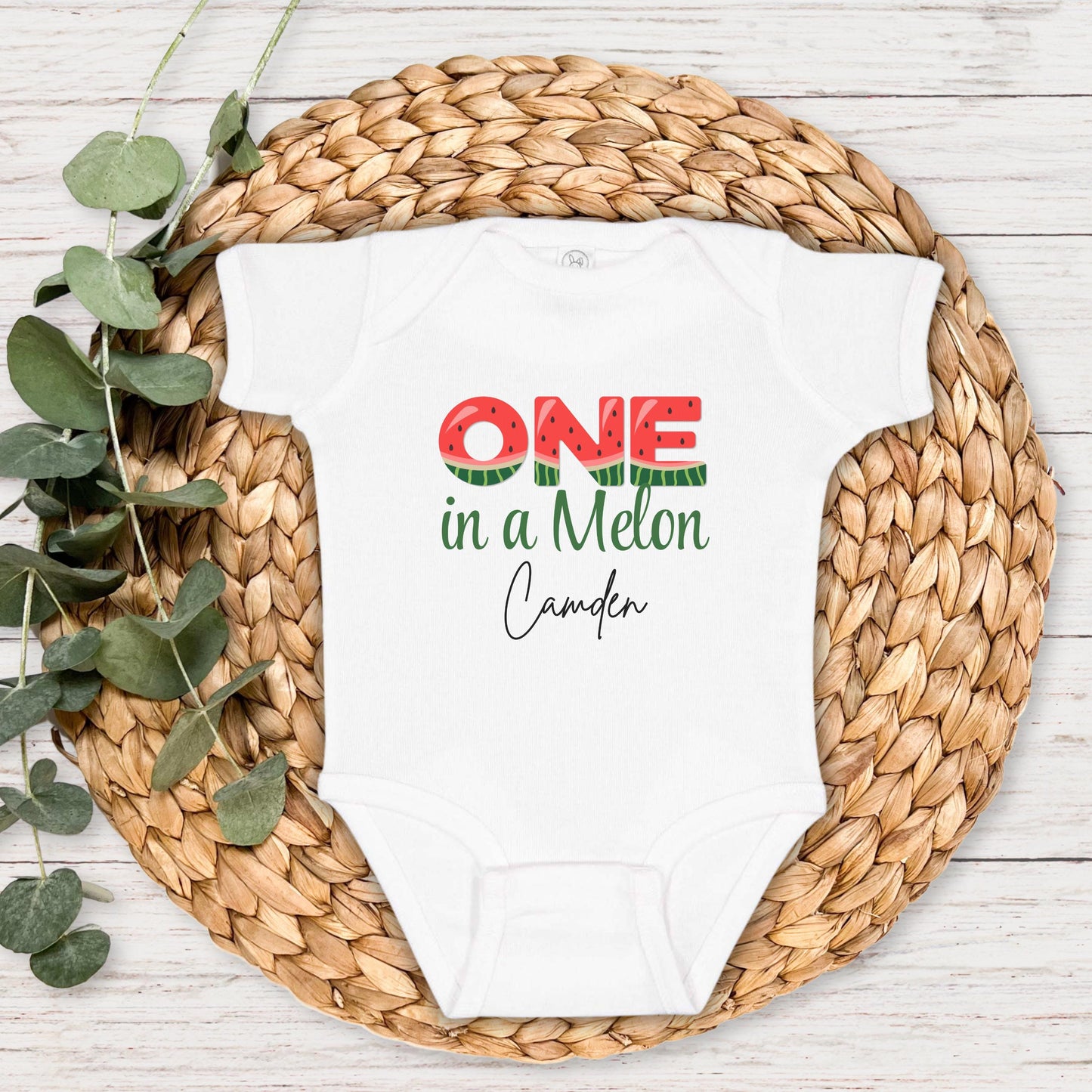 One in a Melon First Birthday Shirt: Watermelon Themed Girl's 1st Summer Birthday Party Outfit
