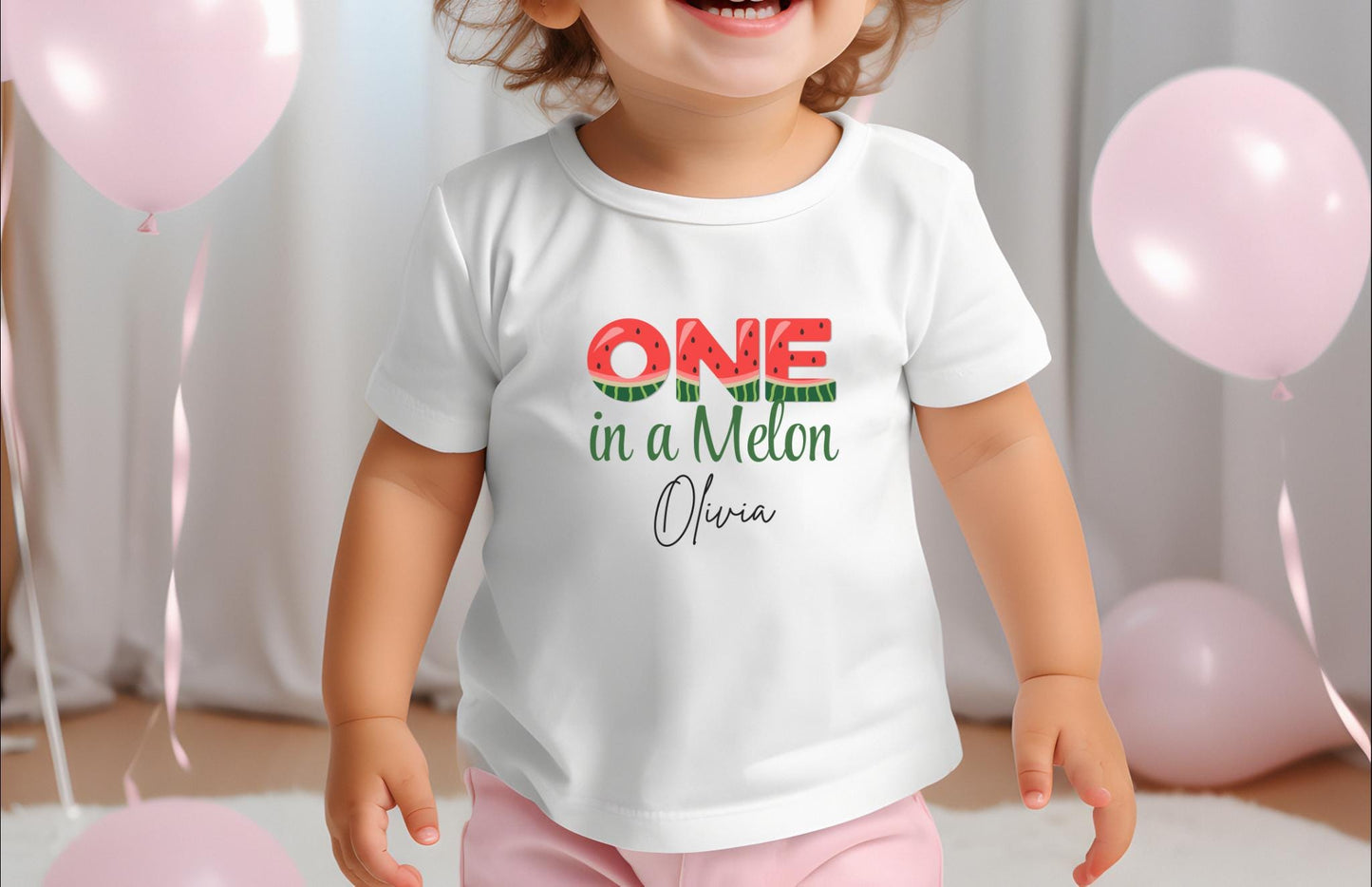 One in a Melon First Birthday Shirt: Watermelon Themed Girl's 1st Summer Birthday Party Outfit