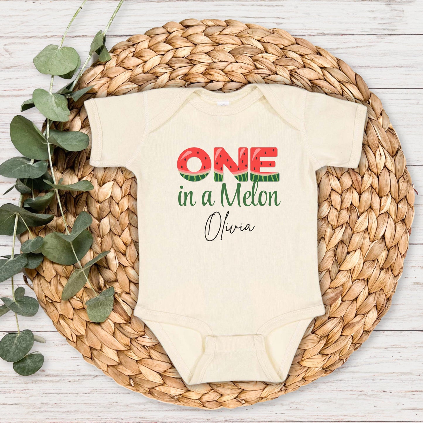 One in a Melon First Birthday Shirt: Watermelon Themed Girl's 1st Summer Birthday Party Outfit