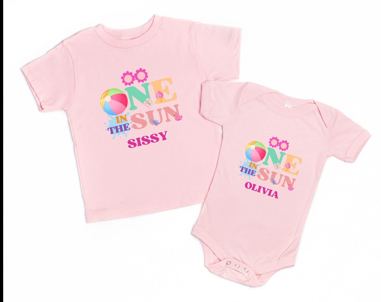 One in the Sun First Birthday Family Matching Shirts: Girl's Summer 1st Birthday Beach Pool Party Outfit