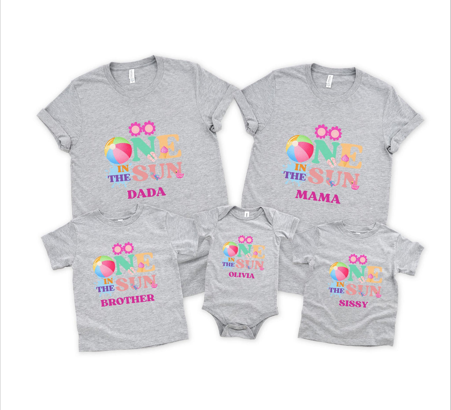 One in the Sun First Birthday Family Matching Shirts: Girl's Summer 1st Birthday Beach Pool Party Outfit