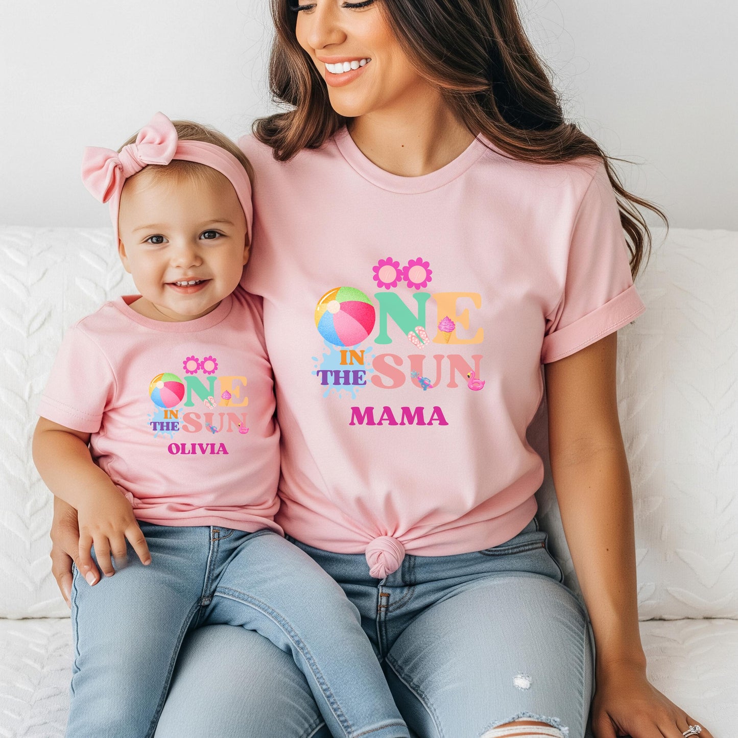 One in the Sun First Birthday Family Matching Shirts: Girl's Summer 1st Birthday Beach Pool Party Outfit