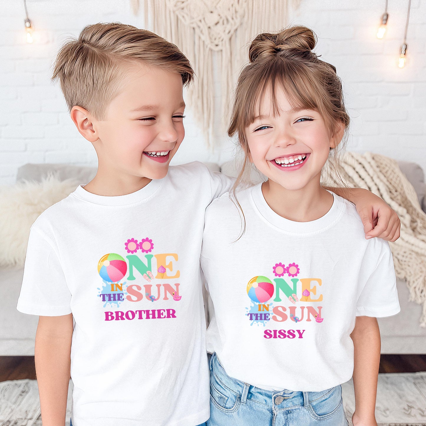 One in the Sun First Birthday Family Matching Shirts: Girl's Summer 1st Birthday Beach Pool Party Outfit