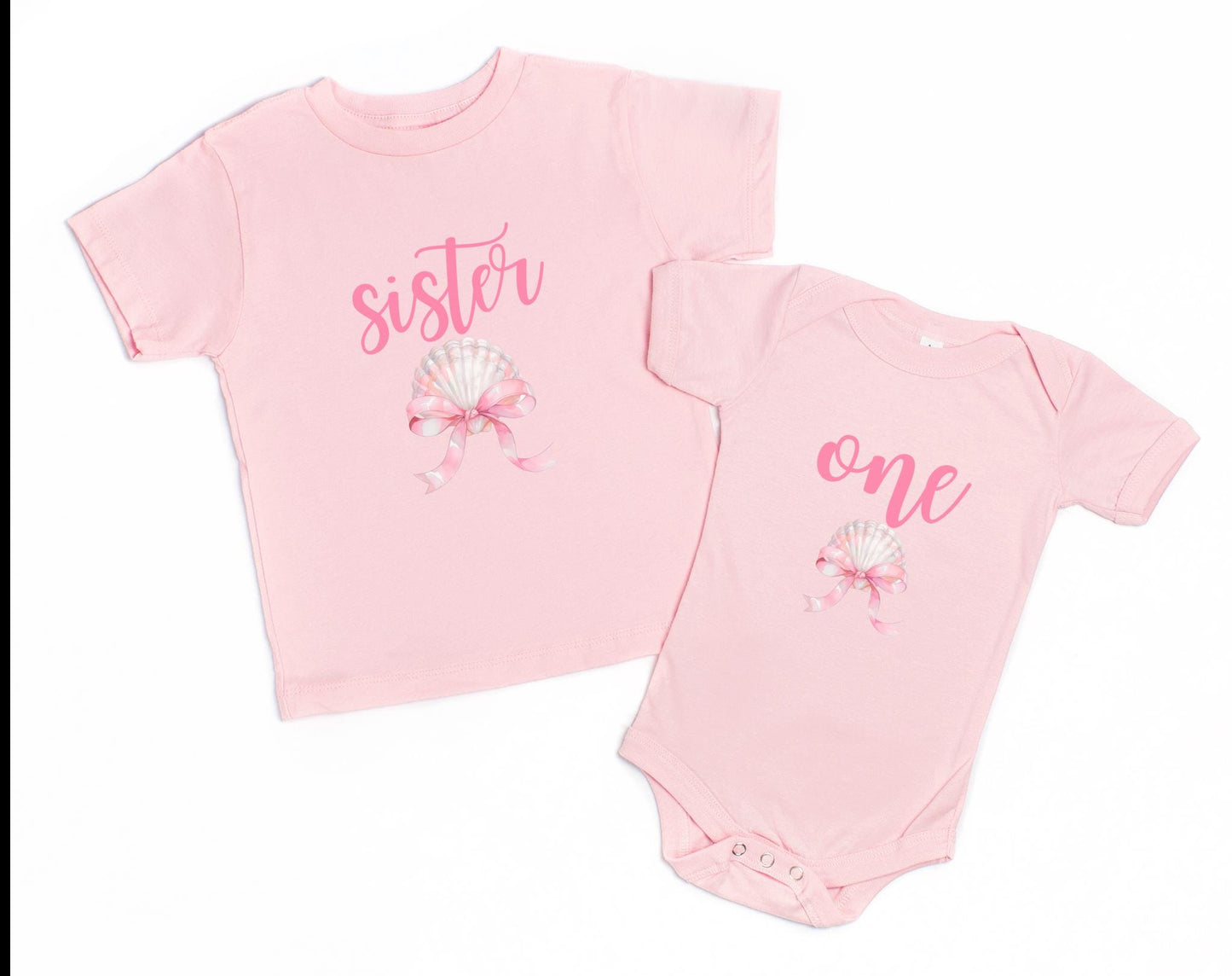 Seashell Coquette Bow First Birthday Family Matching Shirts: Girl's Summer 1st Birthday Coastal Beach Themed Party Outfit
