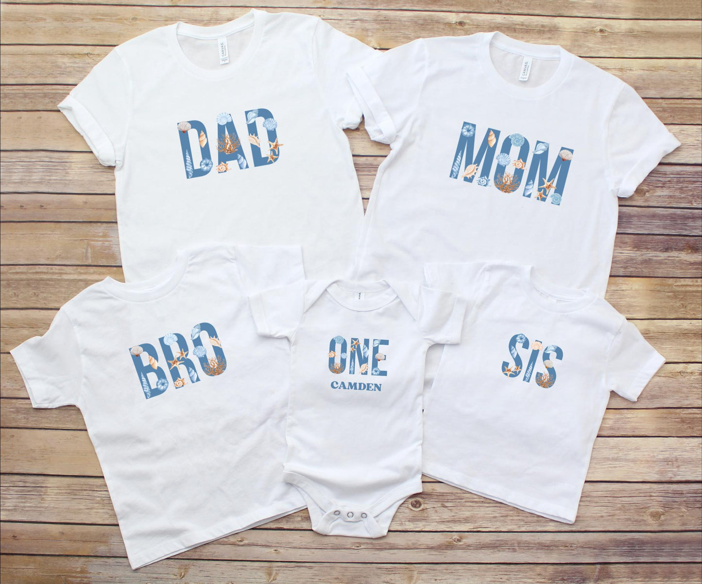 Coastal First Birthday Family Matching Shirts: Boy's Summer 1st Birthday Seashell Starfish Tee