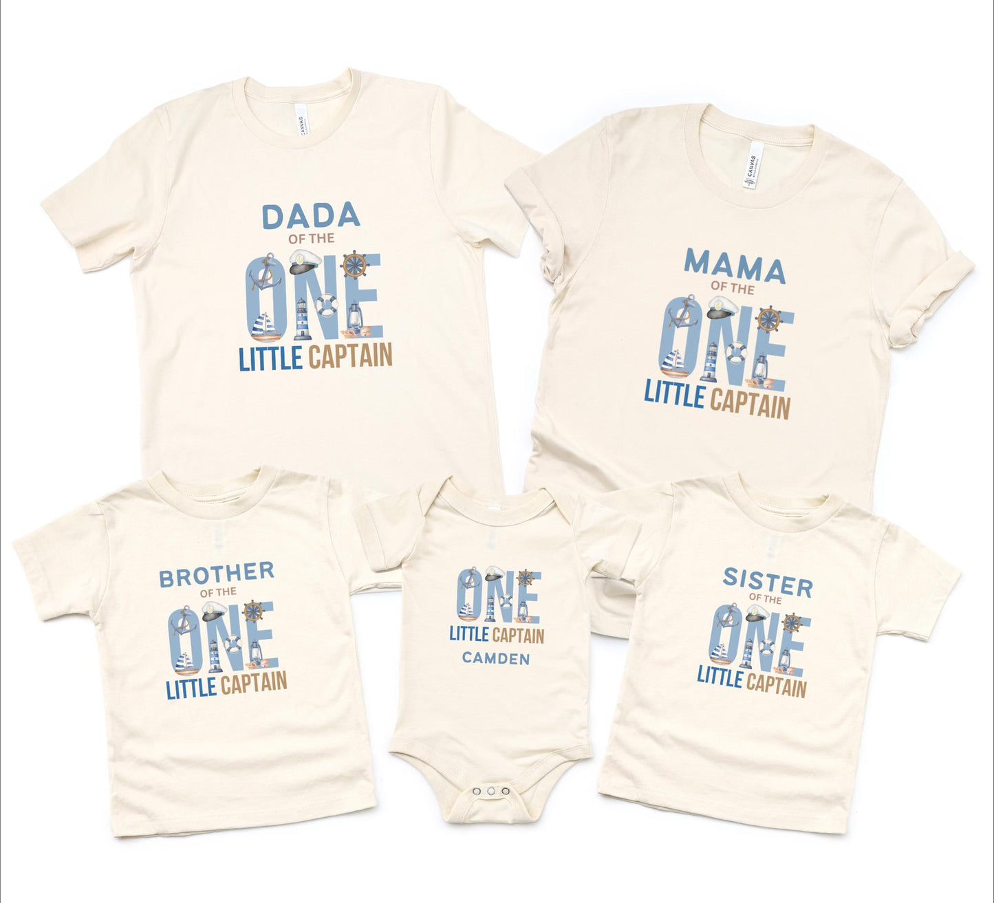 Nautical Sailing First Birthday Family Matching Shirts: One Little Captain 1st Birthday Party Outfits