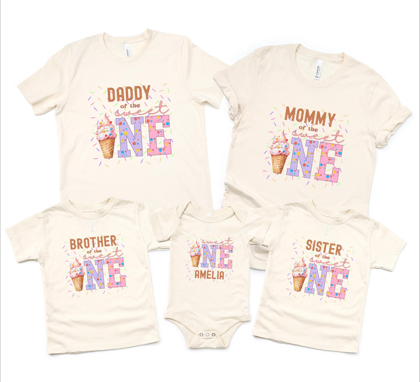 Sweet One Ice Cream Themed First Birthday Family Matching Shirts: Mom Dad Bro Sis Summer Outfit