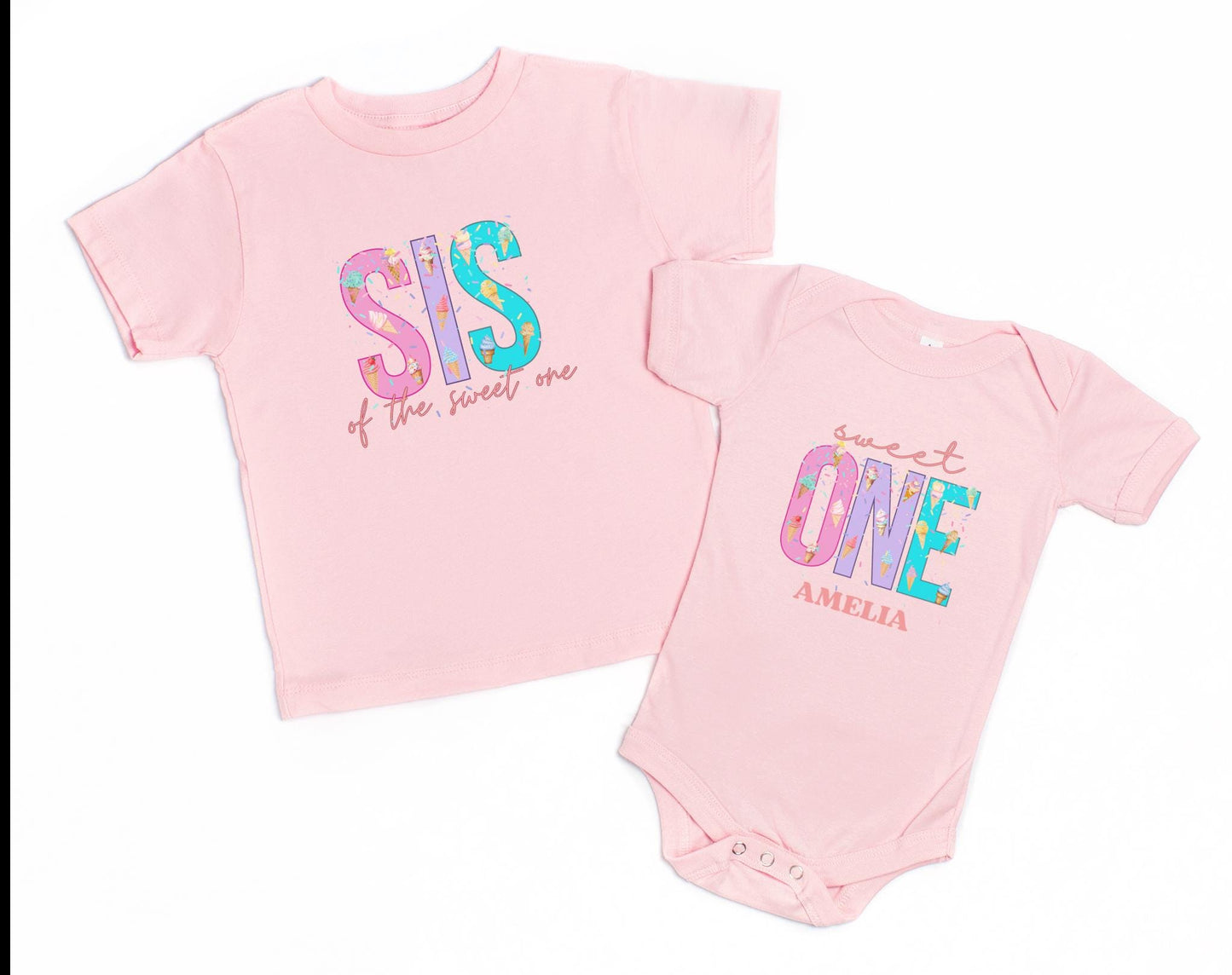 Sweet One Ice Cream Themed First Birthday Family Matching Shirts: Mom Dad Bro Sis Summer Outfit