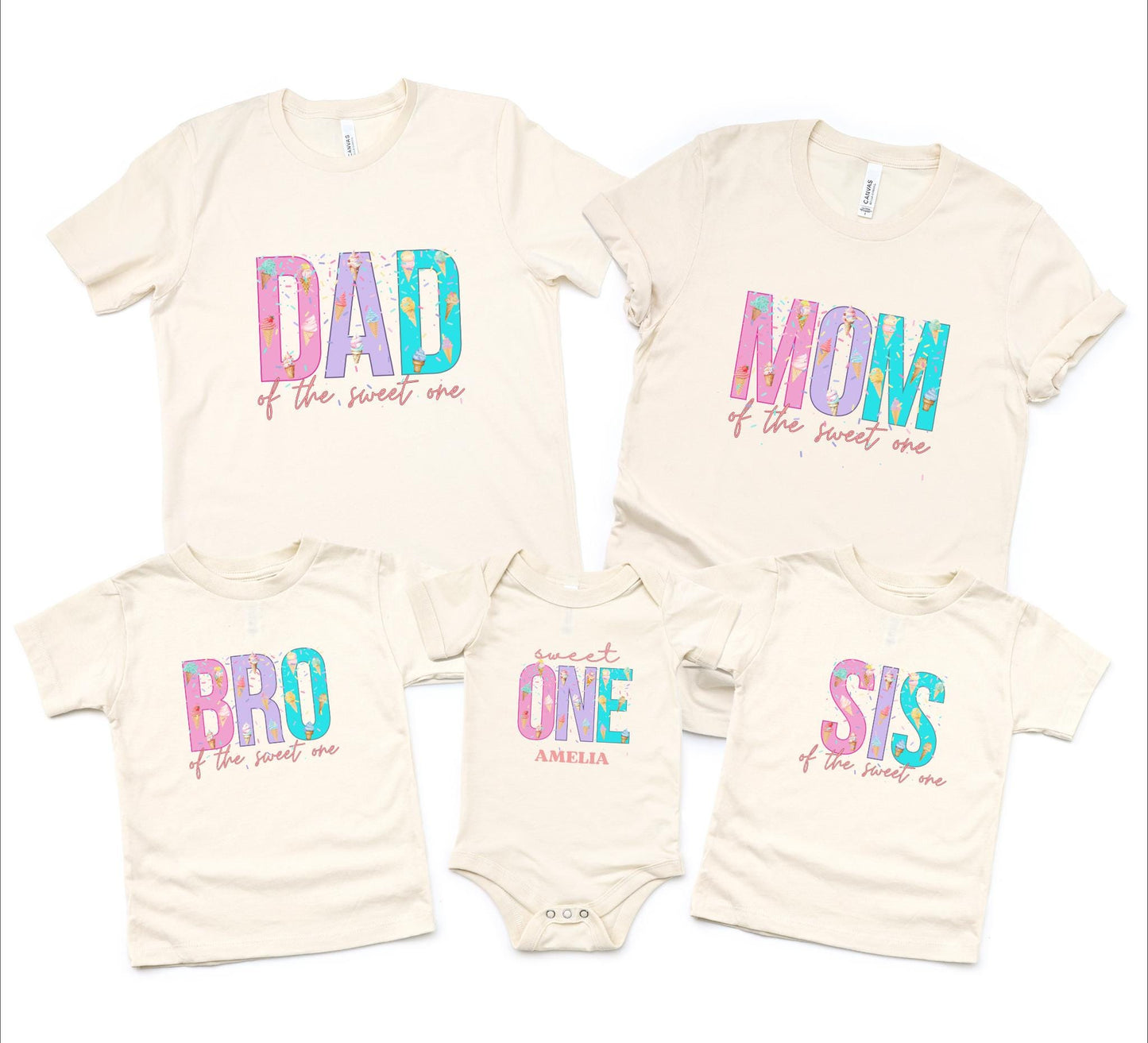 Sweet One Ice Cream Themed First Birthday Family Matching Shirts: Mom Dad Bro Sis Summer Outfit