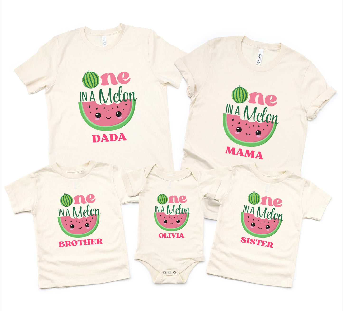 Personalized One in a Melon First Birthday Family Matching Shirts: Watermelon Themed Girl's 1st Summer Birthday Party Outfit