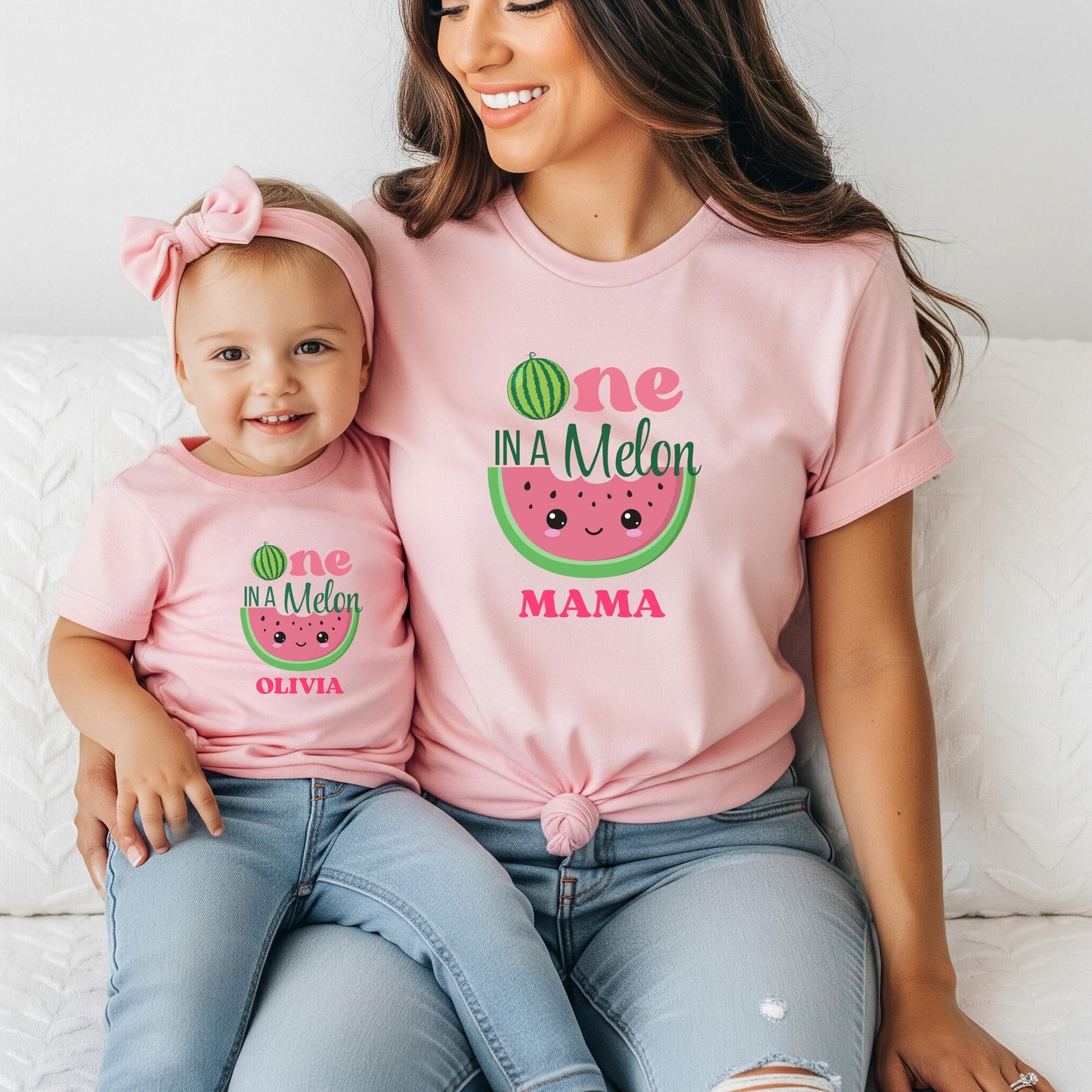 Personalized One in a Melon First Birthday Family Matching Shirts: Watermelon Themed Girl's 1st Summer Birthday Party Outfit