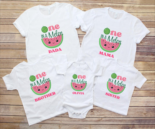 Personalized One in a Melon First Birthday Family Matching Shirts: Watermelon Themed Girl's 1st Summer Birthday Party Outfit
