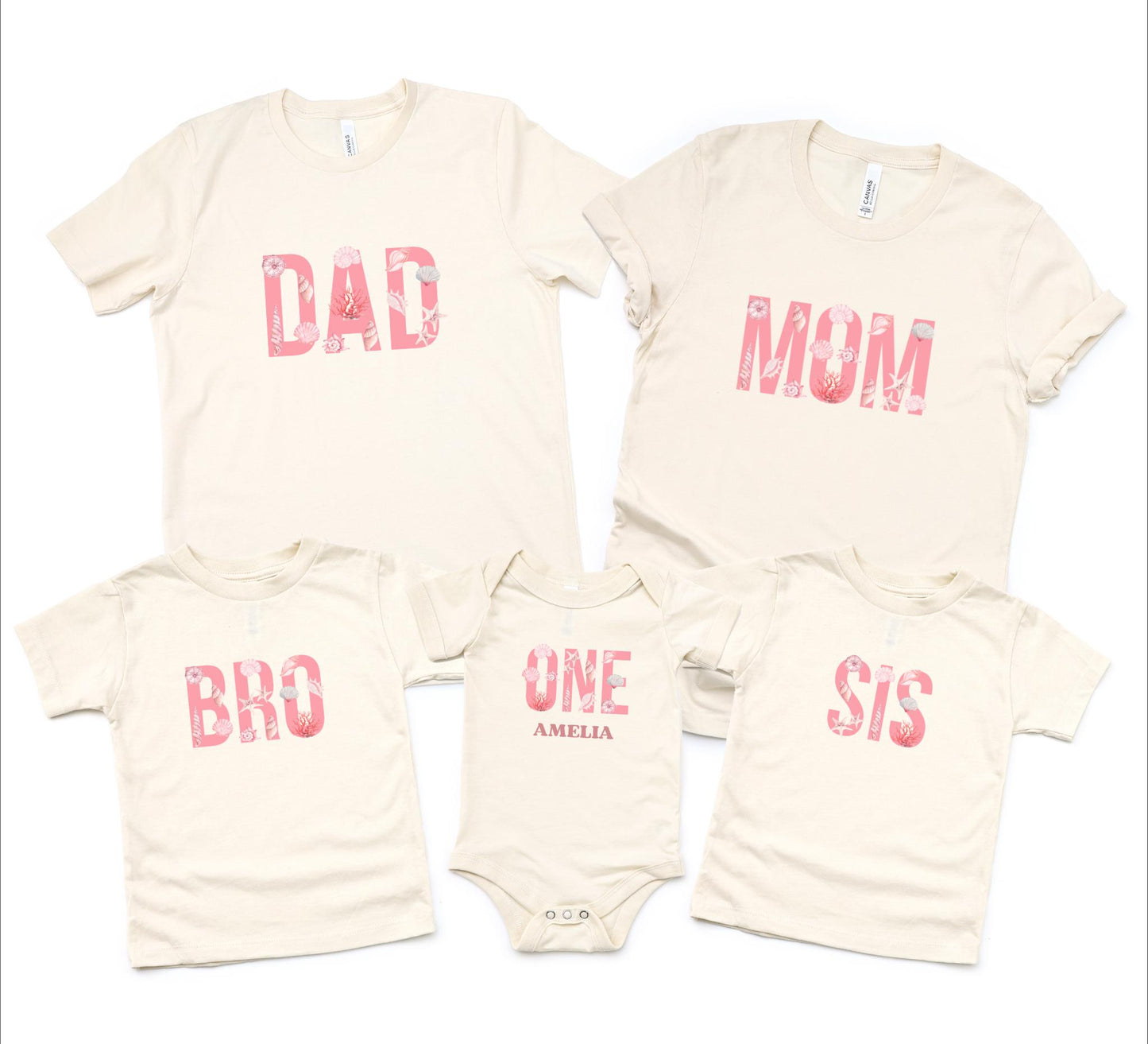 Coastal First Birthday Family Matching Shirts: Girl's Summer Beach Themed 1st Birthday Seashell Starfish Tee