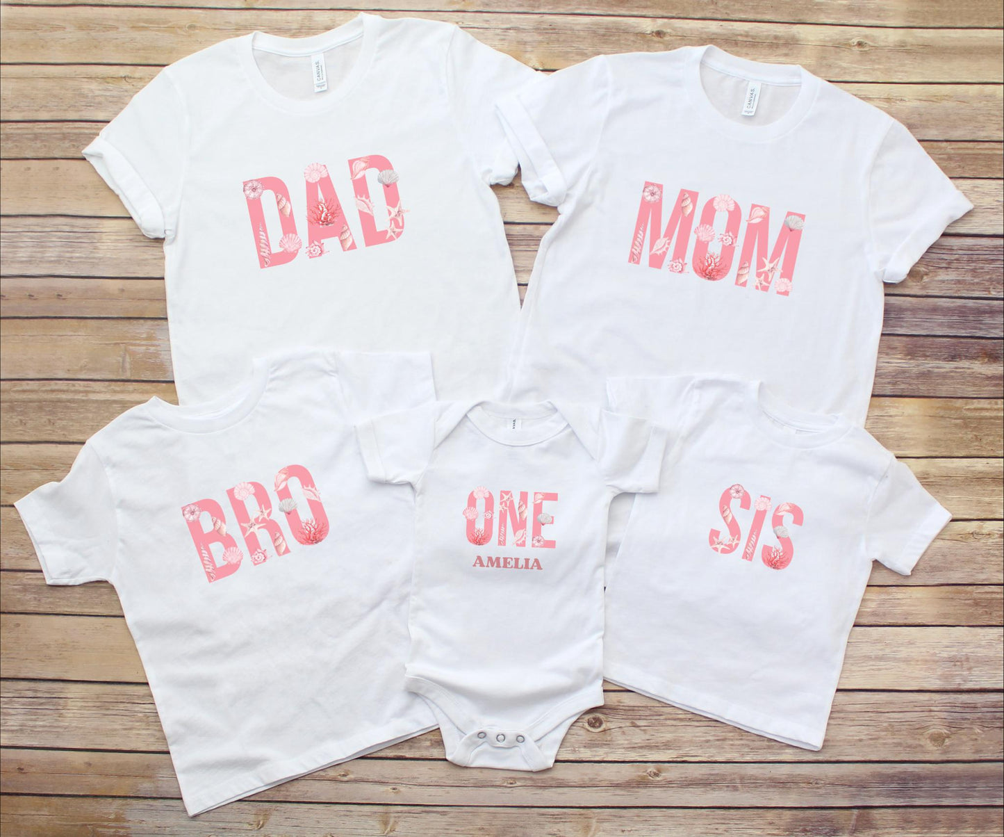 Coastal First Birthday Family Matching Shirts: Girl's Summer Beach Themed 1st Birthday Seashell Starfish Tee