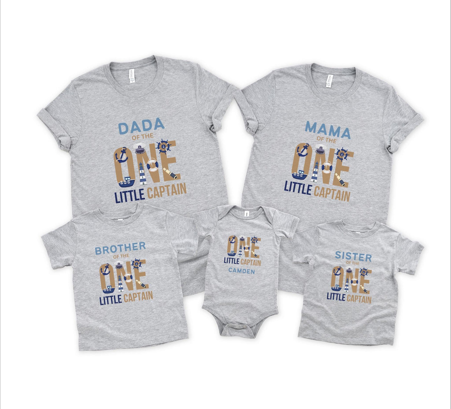 Nautical Sailing First Birthday Family Matching Shirts: One Little Captain 1st Birthday Party Outfits