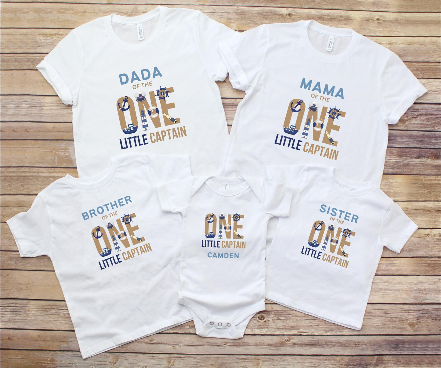 Nautical Sailing First Birthday Family Matching Shirts: One Little Captain 1st Birthday Party Outfits