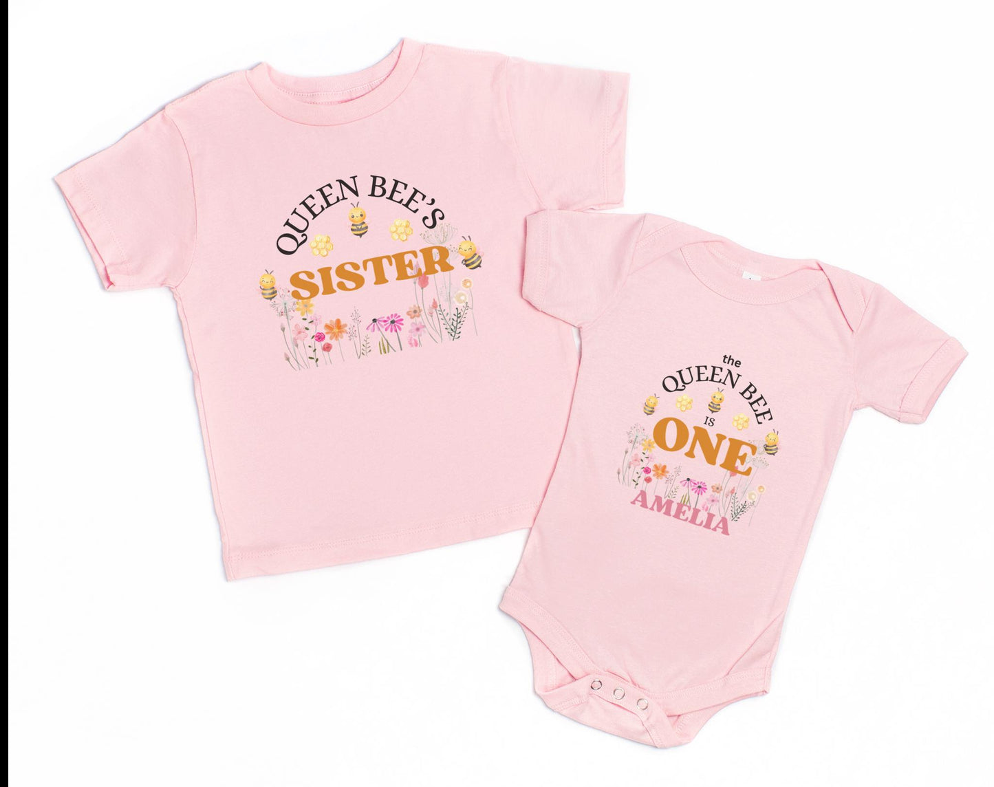 Bee Family Matching First Birthday Shirts: Queen Honey, Bumble Bee Themed  1st Bee-Day Party Outfit