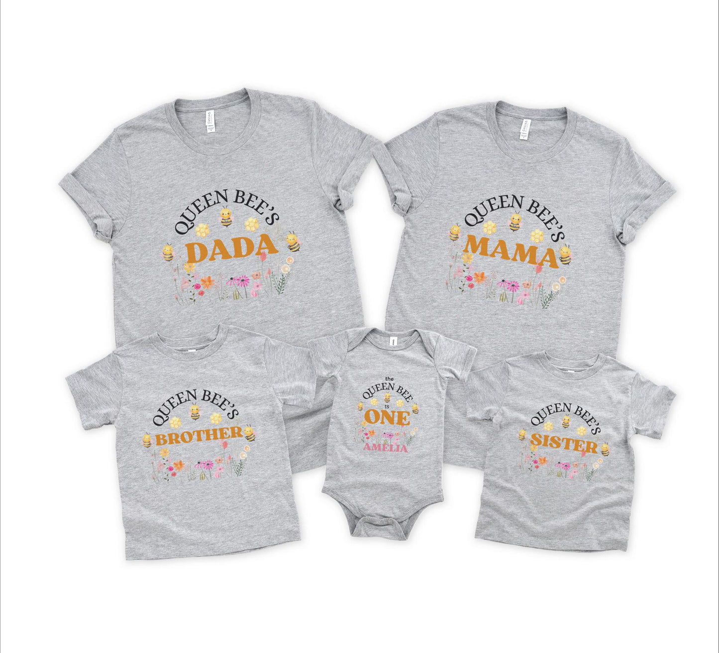 Bee Family Matching First Birthday Shirts: Queen Honey, Bumble Bee Themed  1st Bee-Day Party Outfit