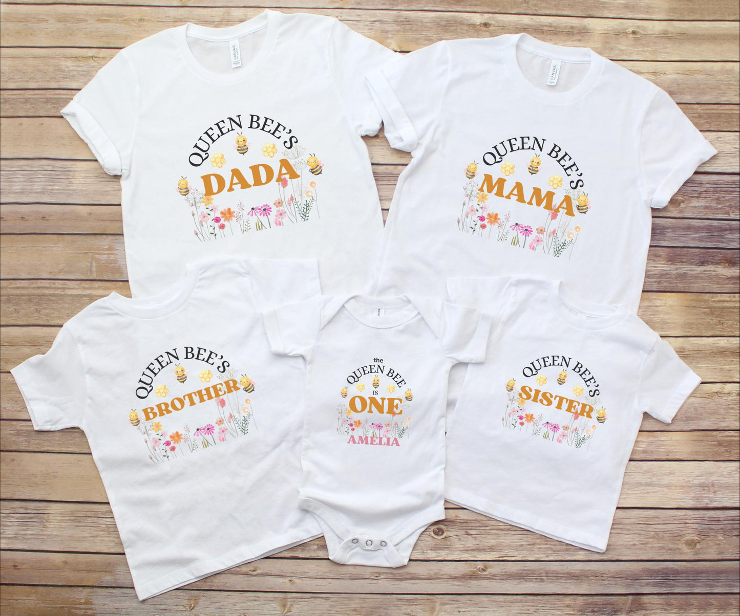 Bee Family Matching First Birthday Shirts: Queen Honey, Bumble Bee Themed  1st Bee-Day Party Outfit