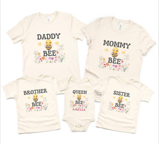 Bee Family Matching First Birthday Shirts: Queen Honey, Bumble Bee Themed  1st Bee-Day Party Outfit