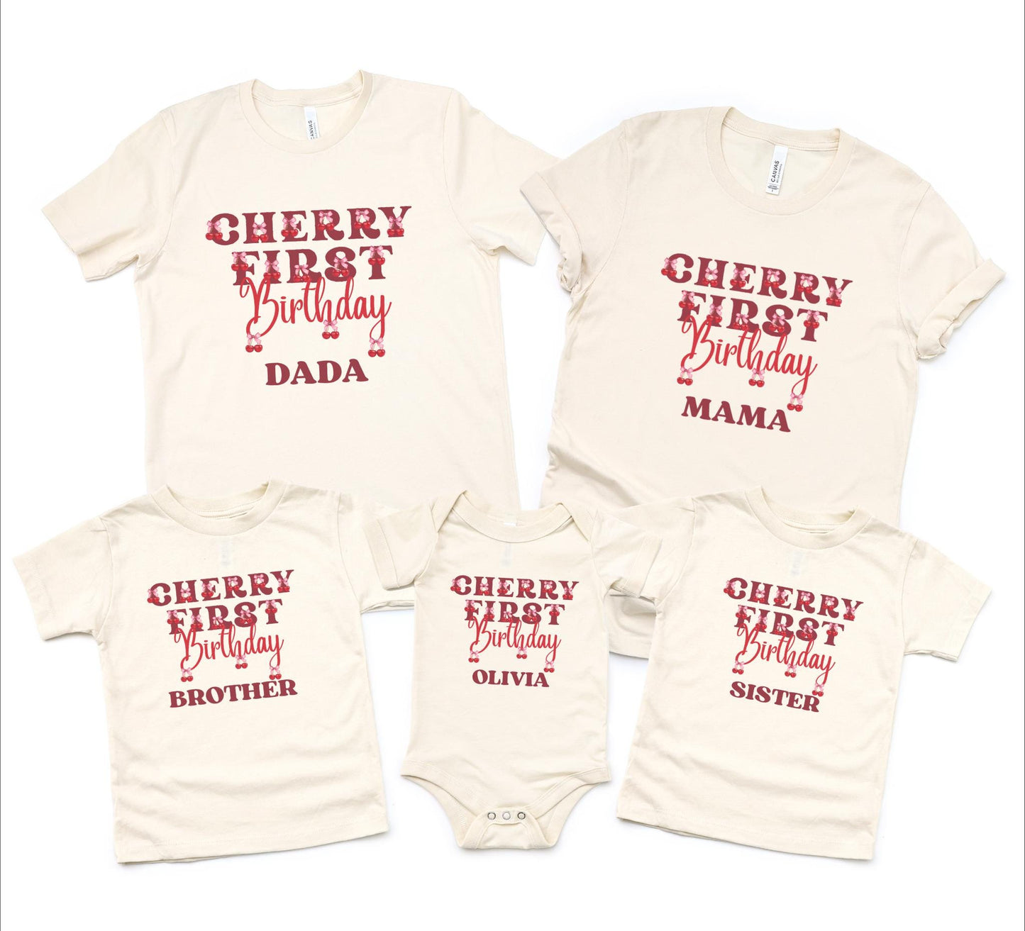 Personalized Cherry First Birthday Matching Family Shirts: Cherry On Top 1st Birthday Party Outfit