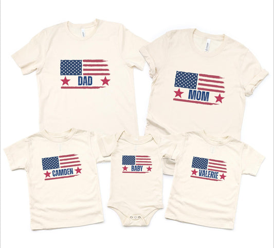 4th of July Custom Family Matching Shirts: Personalized Independence Day Celebration American Flag Tees