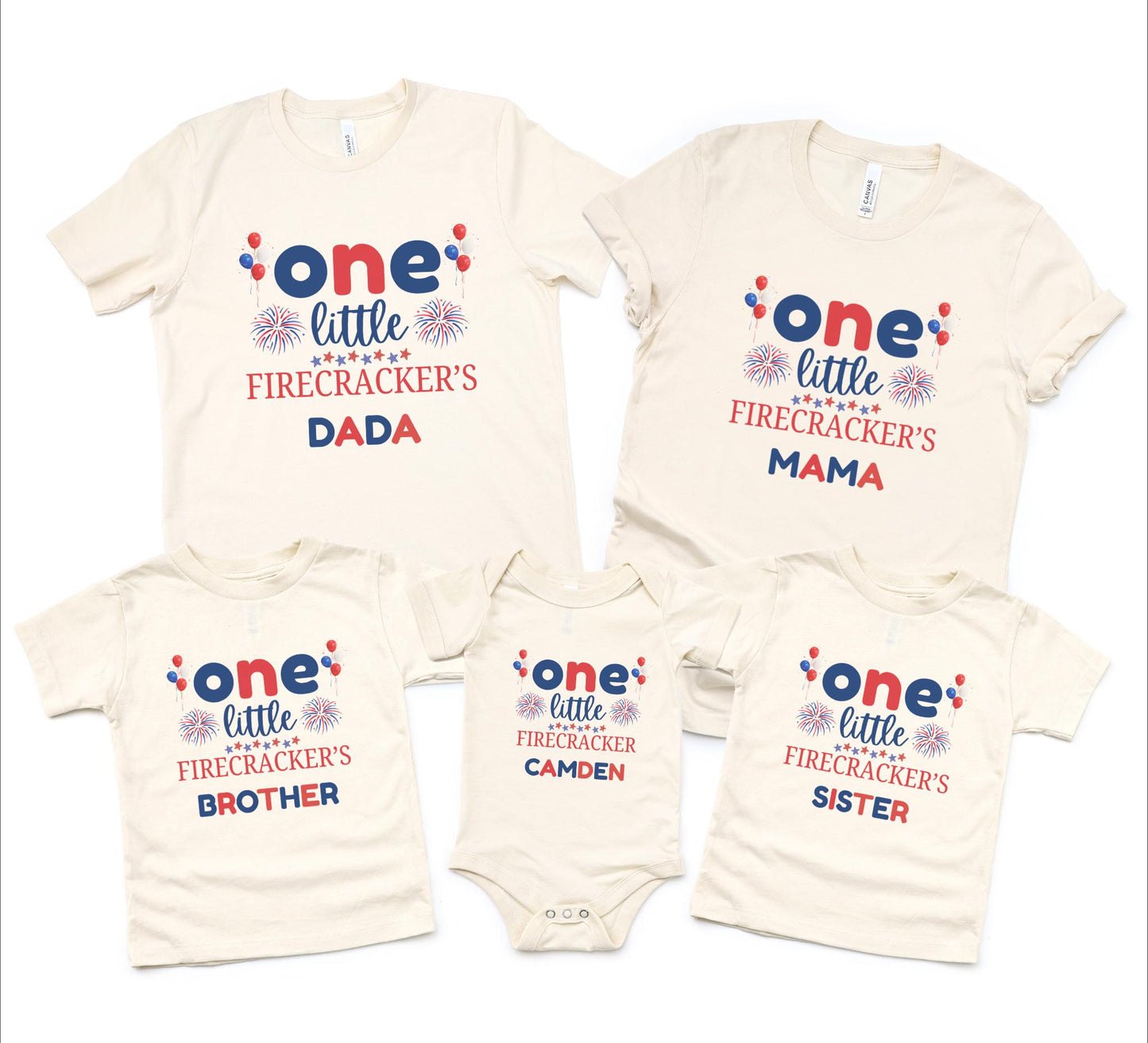 Fourth of July First Birthday Family Matching Shirts: One Little Firecracker Boy 1st Birthday Party Outfit