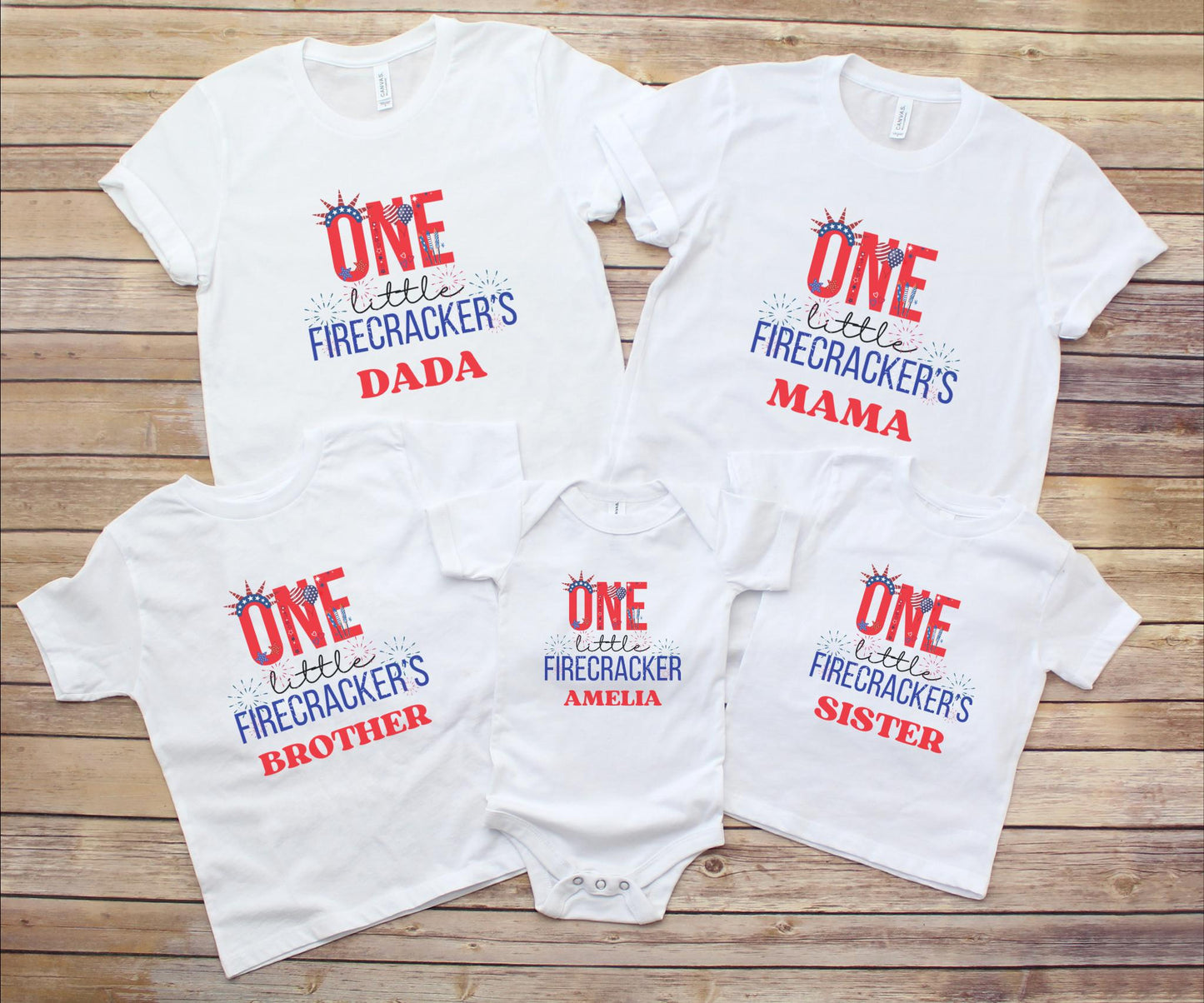 Fourth of July First Birthday Family Matching Shirts: One Little Firecracker Girl 1st Birthday Party Outfit