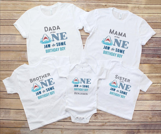 Shark First Birthday Family Matching Shirts: Jaw-Some Ocean Sea Animals Themed 1st Birthday Party Outfit