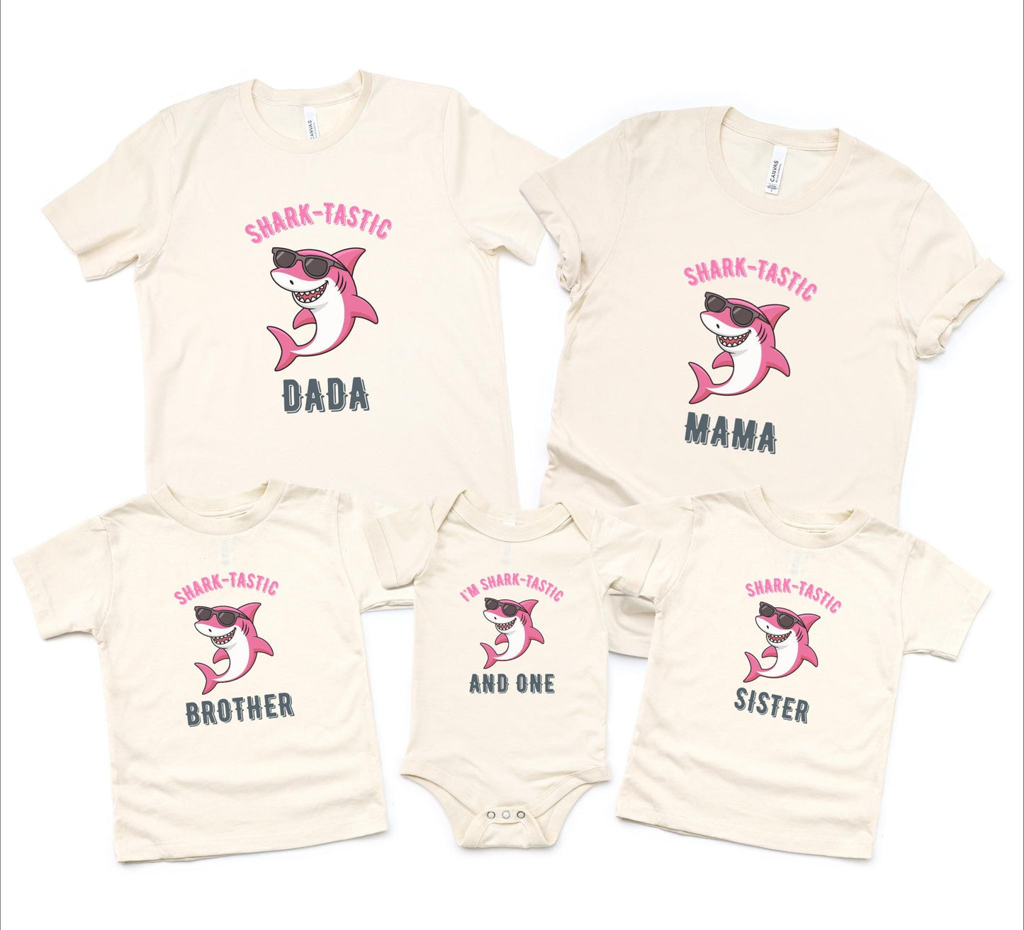 Pink Shark First Birthday Family Matching Shirts: Shark-Tastic Ocean Sea Animals Themed Girl's 1st Birthday Party Outfit