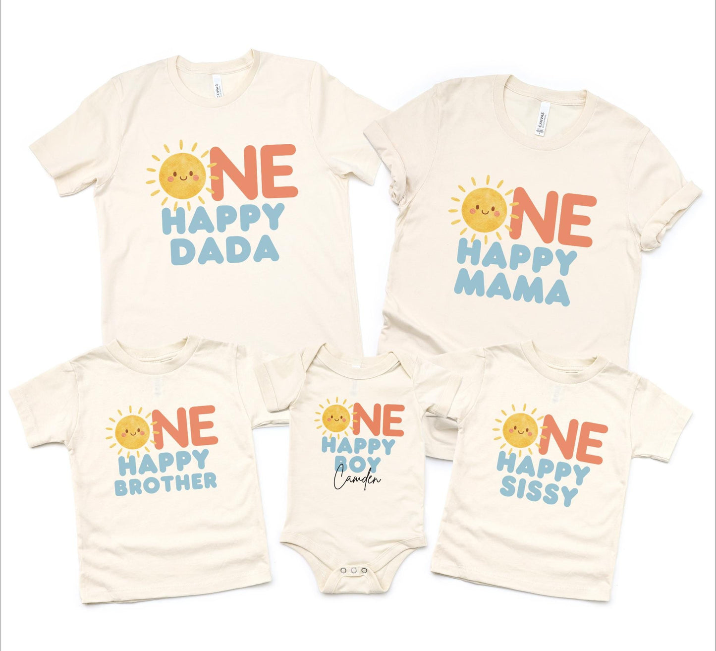 Custom One Happy Boy Matching Family Shirt | 1st Birthday Shirt for Boy | Personalized First Trip Around the Sun Outfit | Sunshine Birthday