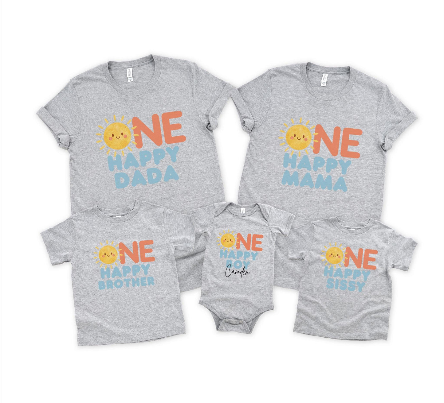 Custom One Happy Boy Matching Family Shirt | 1st Birthday Shirt for Boy | Personalized First Trip Around the Sun Outfit | Sunshine Birthday