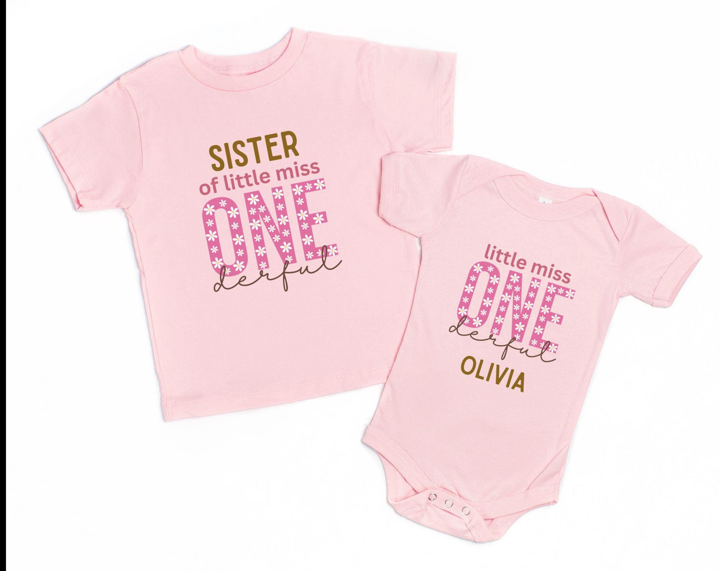 Daisy Themed ONEderful First Matching Family Birthday Shirts: Little Miss Onderful Floral 1st Birthday Outfit for Spring and Summer