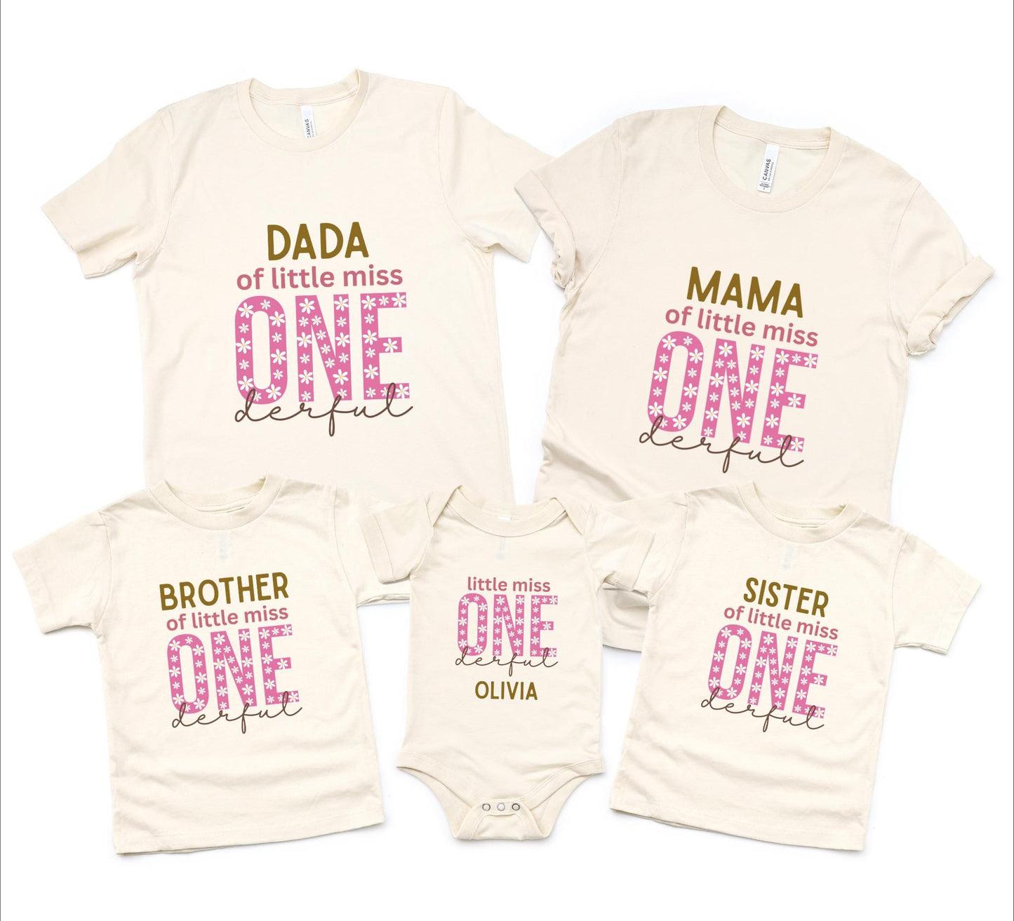 Daisy Themed ONEderful First Matching Family Birthday Shirts: Little Miss Onderful Floral 1st Birthday Outfit for Spring and Summer