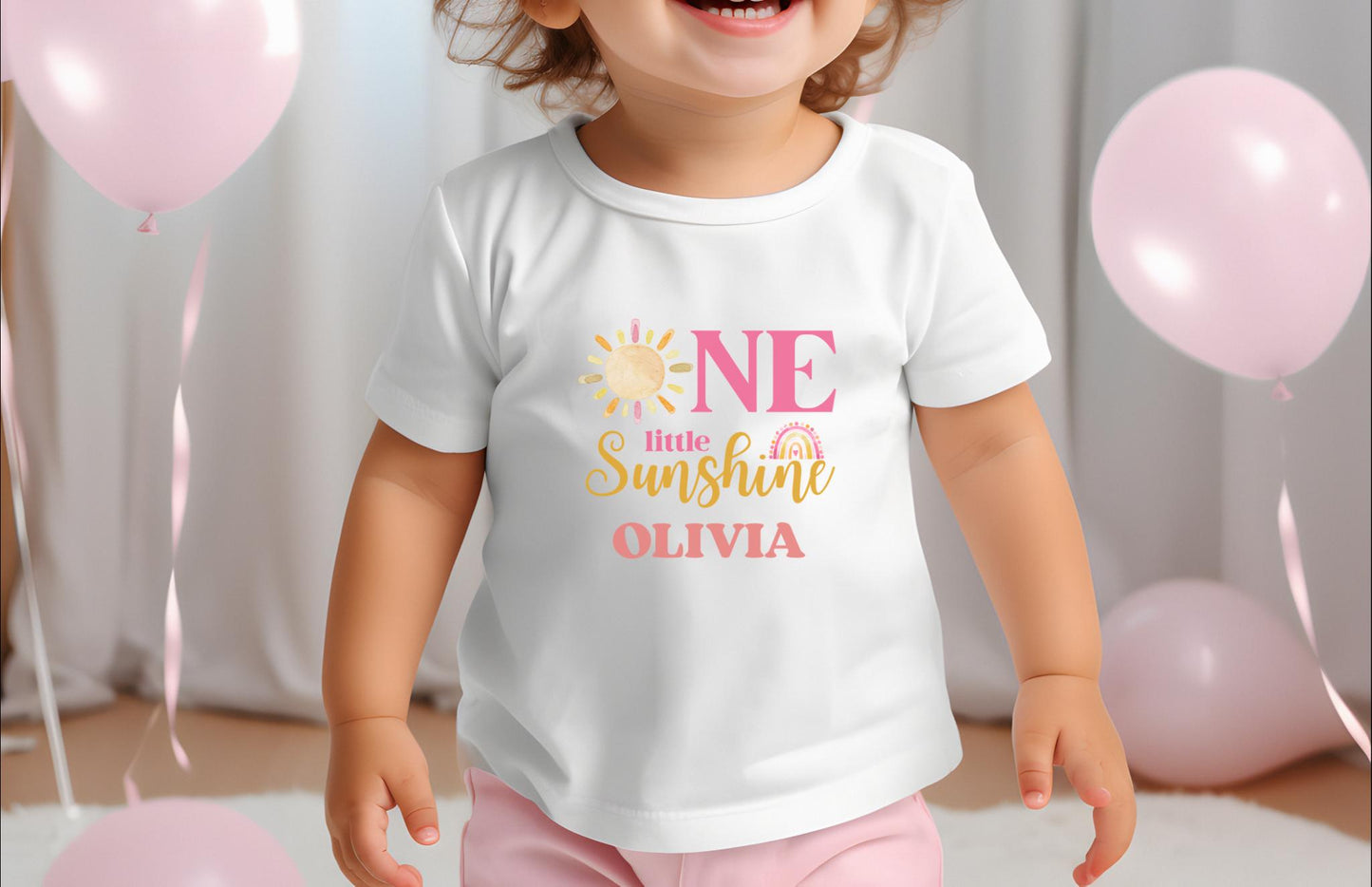 One Little Sunshine Family Matching First Birthday Shirt | Girl's Sun And Rainbow 1st Birthday Outfit | First Trip Around the Sun Tee