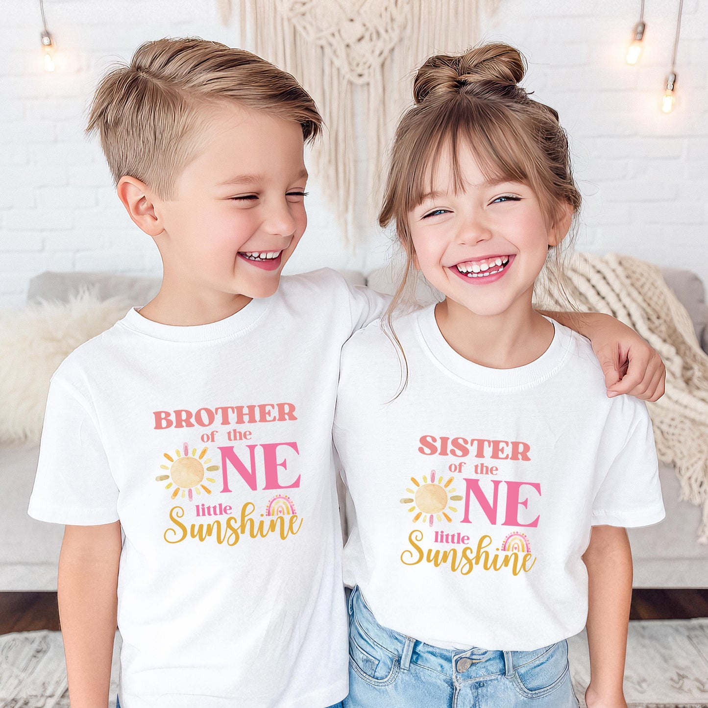 One Little Sunshine Family Matching First Birthday Shirt | Girl's Sun And Rainbow 1st Birthday Outfit | First Trip Around the Sun Tee