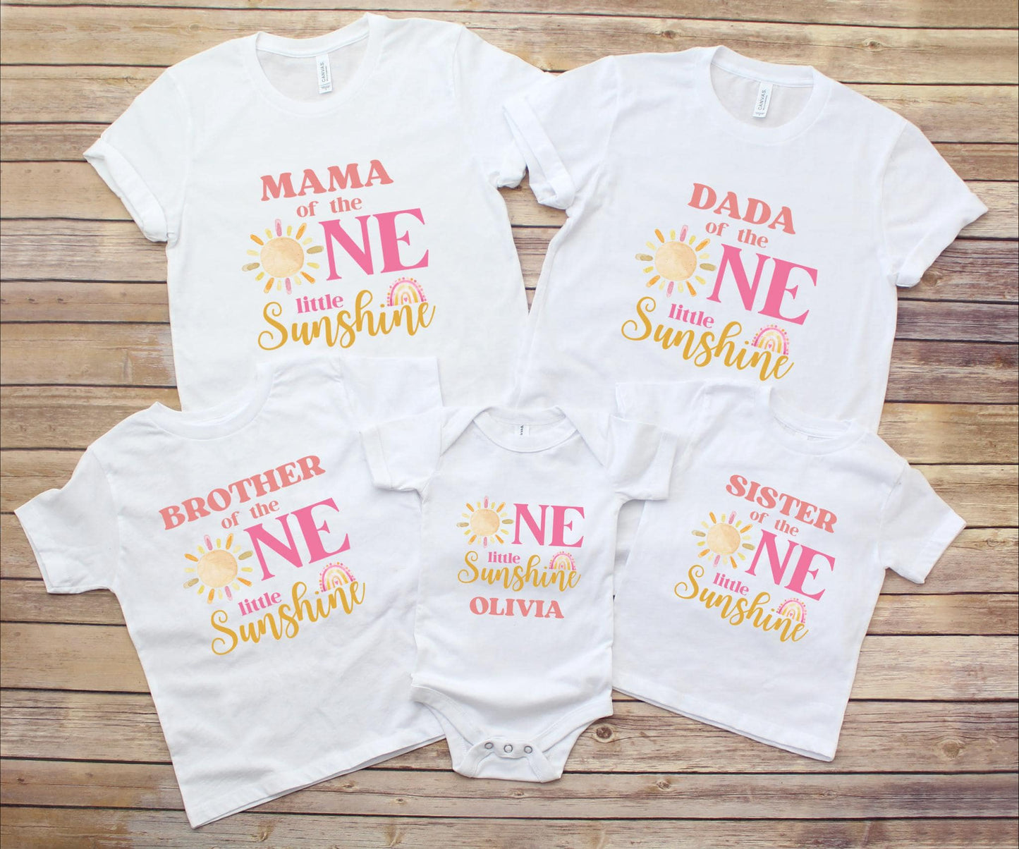 One Little Sunshine Family Matching First Birthday Shirt | Girl's Sun And Rainbow 1st Birthday Outfit | First Trip Around the Sun Tee