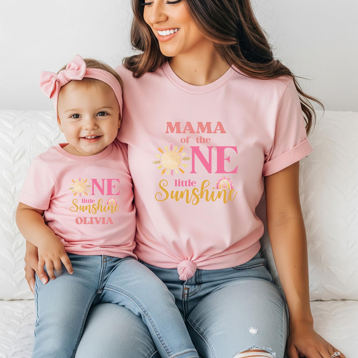 One Little Sunshine Family Matching First Birthday Shirt | Girl's Sun And Rainbow 1st Birthday Outfit | First Trip Around the Sun Tee