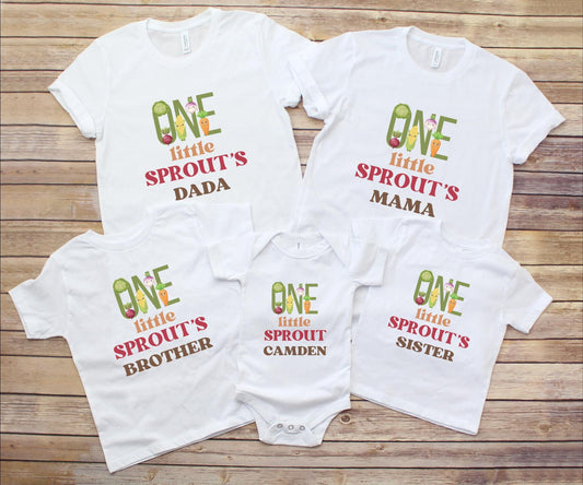 One Little Sprout First Birthday Family Matching Shirts: Gardening Farmer's Market Themed 1st Birthday Party Outfit