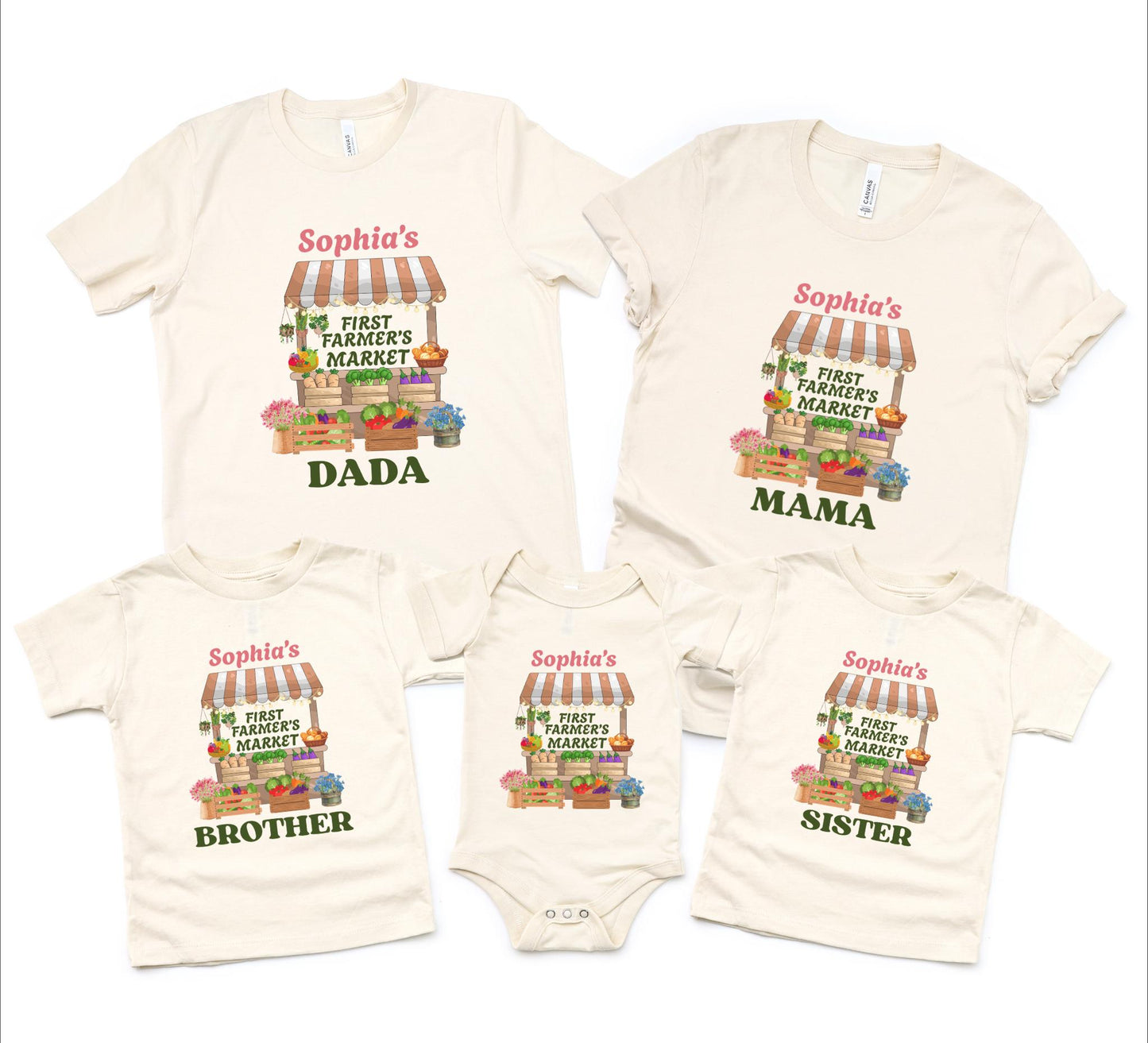 Farmer's Market Theme First Birthday Family Matching Shirts: Spring Summer Flower Vegetables Market 1st Birthday Party Outfit
