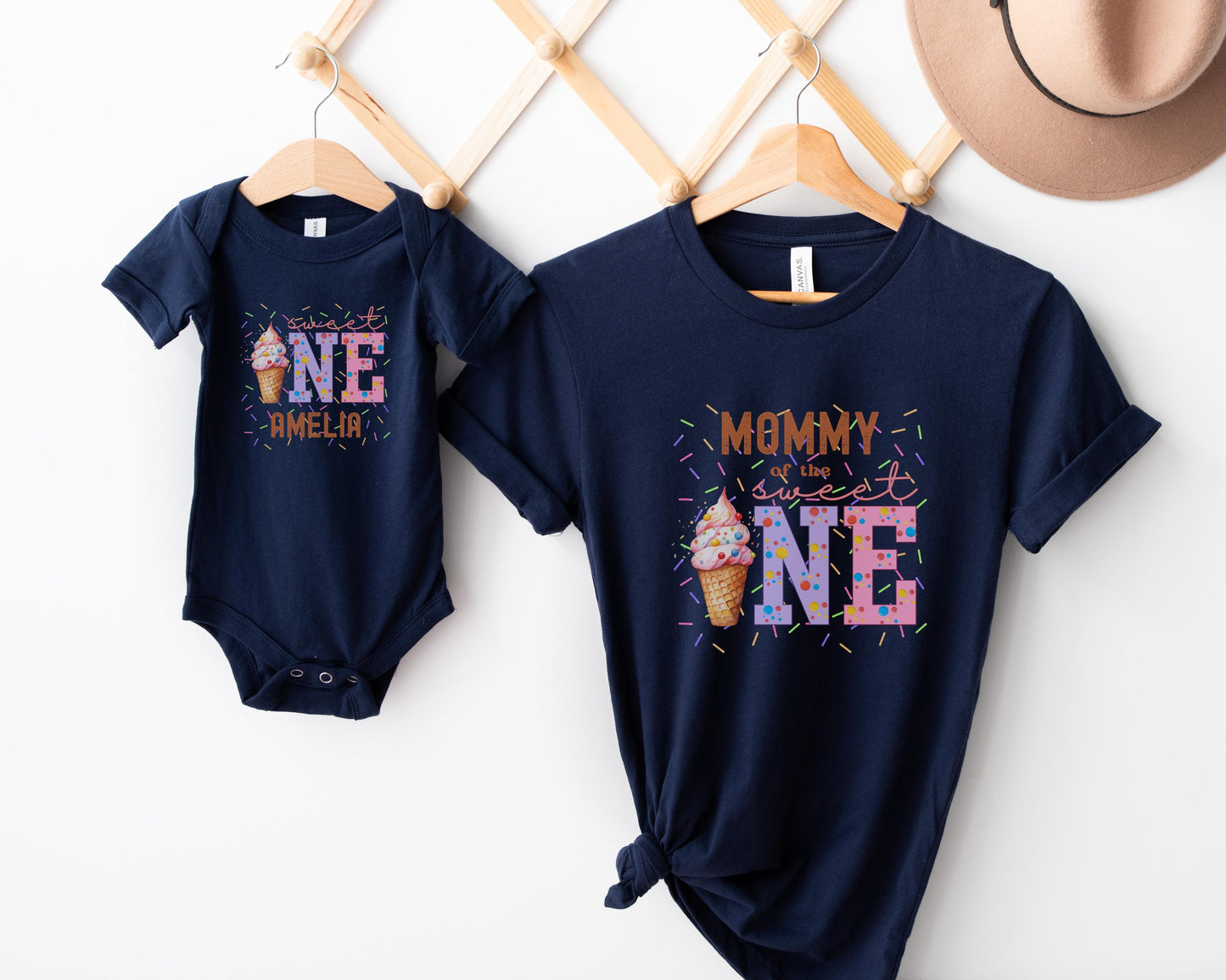 Sweet One Ice Cream Themed First Birthday Family Matching Shirts: Mom Dad Bro Sis Summer Outfit
